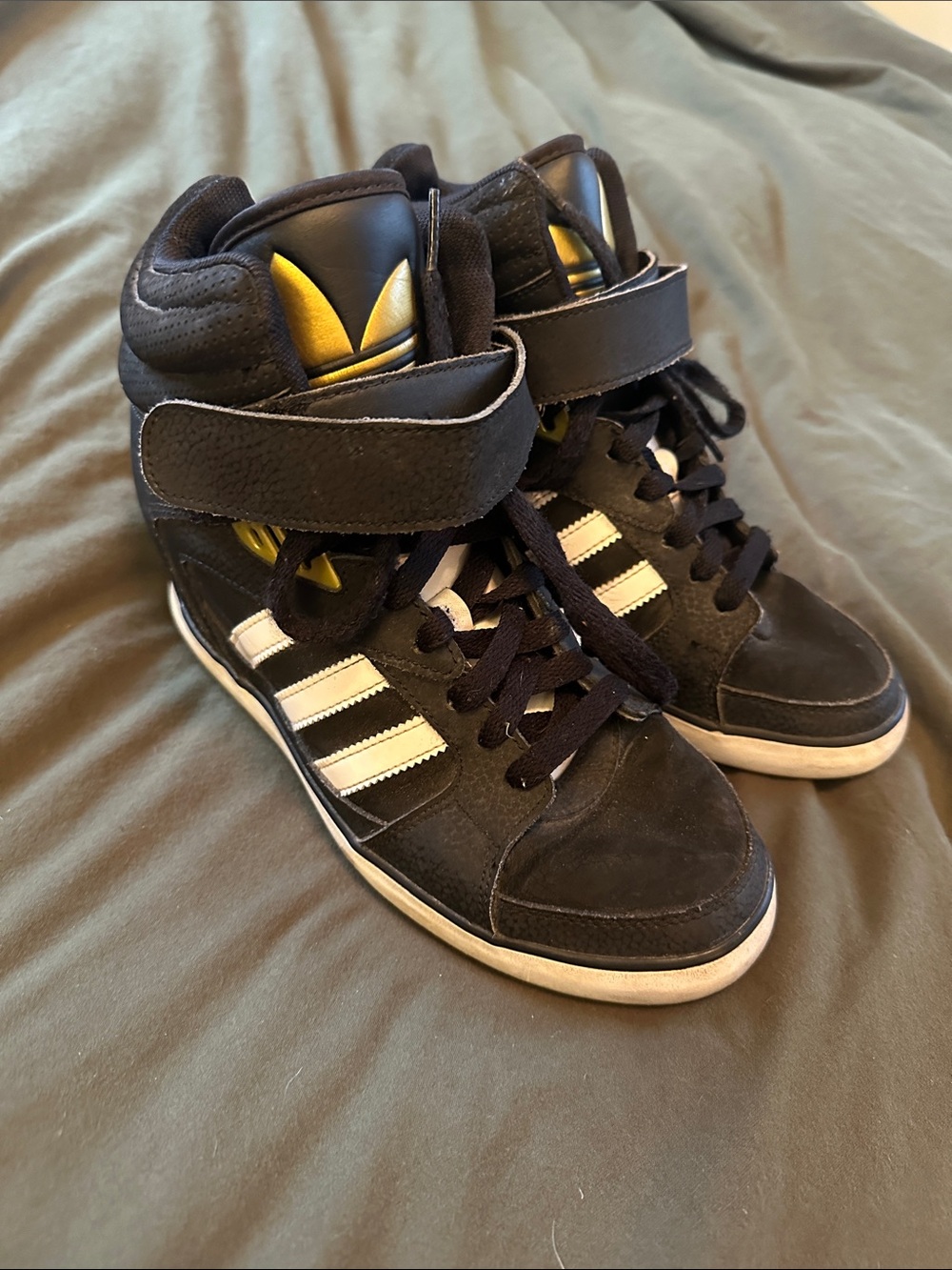 adidas Black, White & Gold High-Top  Wedge Sneakers